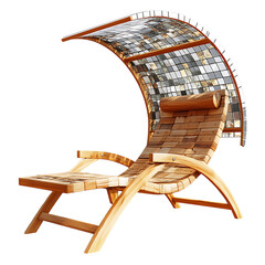 Contemporary Reclining Wooden Beach Chair with a Mosaic Design Isolated on Transparent Background