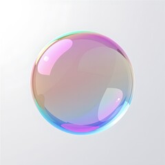 a translucent orb floats against a light background, its surface reflecting a spectrum of iridescent colors