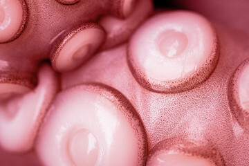 Marine cephalopod, Octopus tentacle macro, slimy surface, raw seafood, close-up texture, marine...