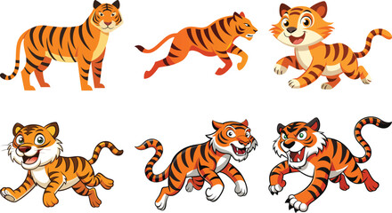 Tiger Mascot, Tiger Jumping,  A set of Tiger jumping silhouette using flat solid black color design, vector illustration design on a white background.


