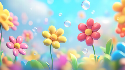 Obraz premium Colorful Cartoon Flowers in a Spring Meadow