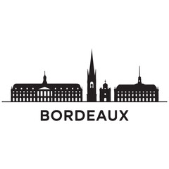 Vector Bordeaux skyline. Travel Bordeaux famous landmarks. Business and tourism concept for presentation, banner, web site. Vector black silhouette. with white background
