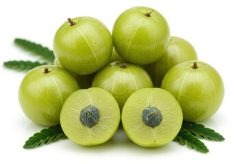 Fresh indian gooseberries pile isolated on white background