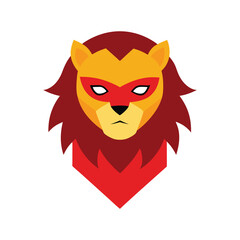 Lion Head in Superhero Mask on White Background