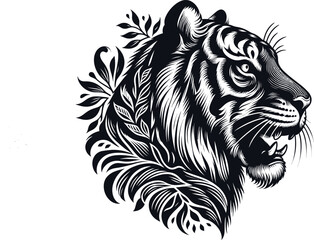 Vector tiger head silhouette logo design with tribal wildcat tattoo style