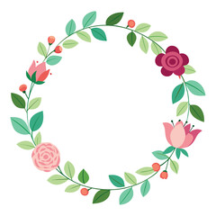 Floral frame with red flowers and green leaves border design
