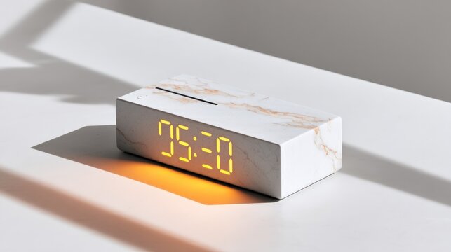 Modern Marble Digital Clock on Minimalist White Surface