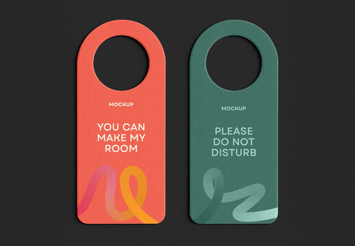 Double Door Hanger Mockup &ndash; Realistic PSD Template Featuring Make My Room and Do Not Disturb Tags on Dark Background for Hotel Room Signage and Branding Presentation