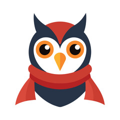 Owl Head with Scarf on White Background