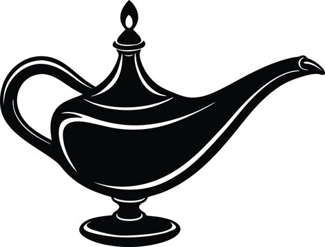 Aladdin's lamp silhouette vector illustration.