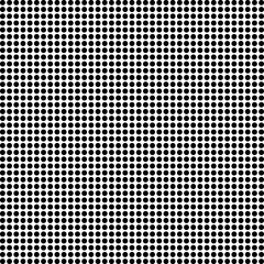 Seamless black halftone dots pattern on white background.
