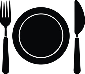  Plate with knife and spoon silhouette vector illustration