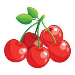 Obraz premium a bunch of cherries with glossy red skin and green leaves