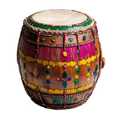 Decorated indian dhol drum isolated on a white background