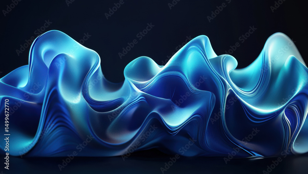 Poster fluid blue waves create mesmerizing abstract design on dark background