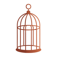Isolated vintage gold birdcage with a trapped bird, symbolizing confined captivity