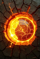 Fiery orb emerging from cracked earth