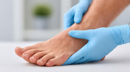 Medical checkup close-up: doctor assessing pulses in patient's feet for health evaluation
