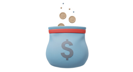 Isolated Money Bag With Coins Falling