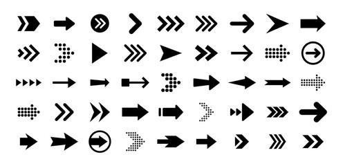 Set of arrow, direction, cursor icons. Arrow icon vector collection in different styles in black color.