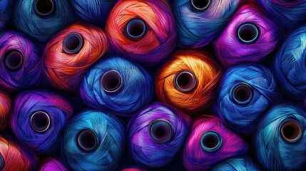 Fototapeta premium Colorful spools of thread in vibrant hues