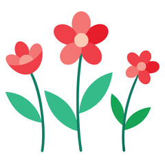 Red flower vector illustration with green leaves, a beautiful spring blossom design