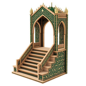 Elegant islamic minbar stairs isolated on a white background