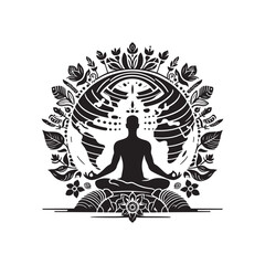 International Yoga Day Silhouette Vector Illustration, Solid White Background.