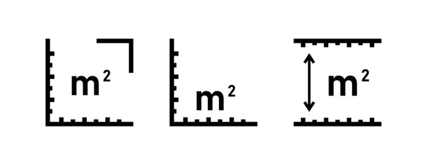 Square Meter Symbol Vector with Scale Ticks, Metric Area Measurement Icon for Architecture, Floor Planning & Space Layout
