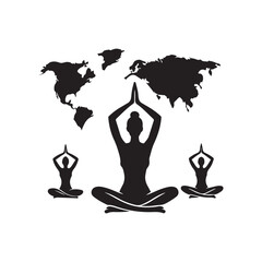 International Yoga Day Silhouette Vector Illustration, Solid White Background.