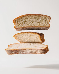 Slices of Freshly Baked Bread in Levitation