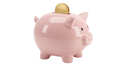 Isolated Piggy Bank with Coin