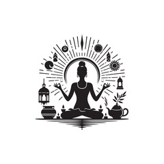 International Yoga Day Silhouette Vector Illustration, Solid White Background.