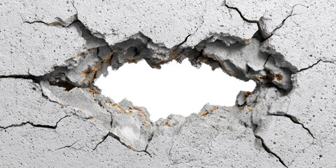 Cracked Wall with Hole: Detailed shot of cracked concrete wall with hole.