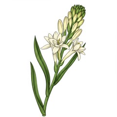 Fototapeta premium Tuberose flower isolated on white background for botanical illustration and educational purposes.