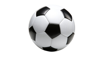 Fototapeta premium Classic Soccer Ball: This iconic black and white soccer ball sits isolated, a symbol of sport and competition. It's perfect for use in projects about football, game days, or sportsmanship. 