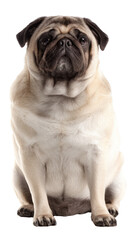 Pug Posed: A full frontal studio shot of a calm and endearing pug dog, exuding character and charm in every wrinkly fold of its face. This image showcases the pure essence of canine companionship.