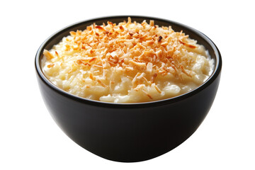 Delicious Coconut Rice Pudding in a Black Bowl