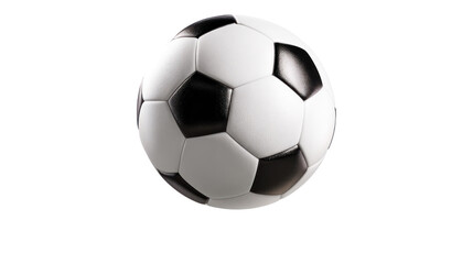 Naklejka premium Soccer Ball Isolated: An iconic black and white soccer ball, showcasing its classic design, sits prominently, ready for action and the thrill of the game.