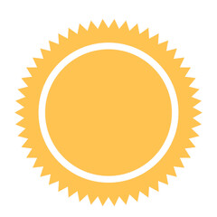 Simple Graphic cartoon Sun Icon. Summer Bright Sky Weather Solar Celestial Abstract Symbol Decorative Element. Graphic Yellow Sunbeam Rays Folklore Label.