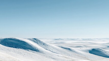 Obraz premium Minimalist snow covered landscape with clean white space and distant horizon