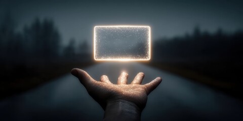 Minimalist Open Palm Holding Glowing Card Symbolizing Technology and Innovation