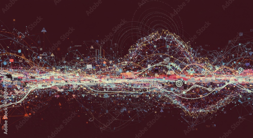 Fototapete Abstract Visualization Dynamic Energy Flow and Data Stream Illustration