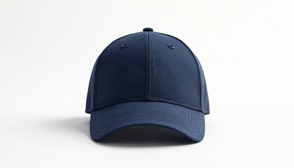 Dark blue baseball cap isolated on white background. Front view of blank hat template. Casual wear clothing design fashion accessory for sport, casual style, mockup branding design, advertising,