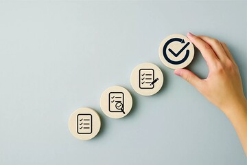 Concept Image of Workflow Management with Checklist Icons Indicating Stages of Review and Task Completion