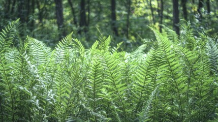 Lush Ferns in Forest Undergrowth.