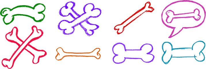 Dog Bone Related Icons Crayon Chalk Drawing Vector Set