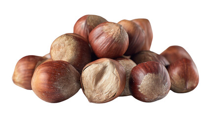 Obraz premium Pile of Hazelnuts: An inviting close-up showcases a collection of freshly harvested hazelnuts. The texture and colors bring forth a sense of earthiness and nourishment.