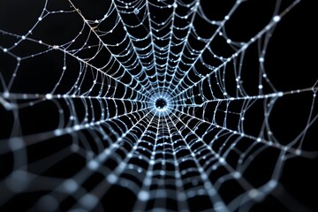 Naklejka premium creepy white cobweb on black background closeup, with subject at the top and pure white tones.