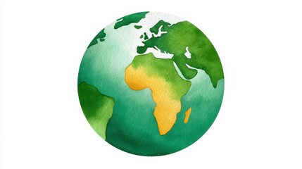 Obraz premium Green and Gold Watercolor Globe on White